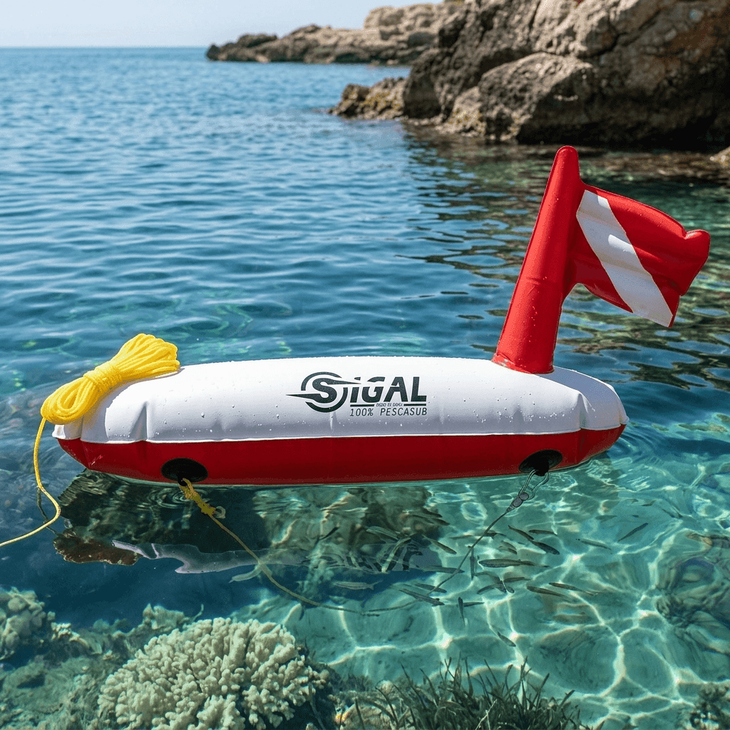 Boya Torpedo Sigalsub clásica roja y blanca para pesca en la costa atlántica