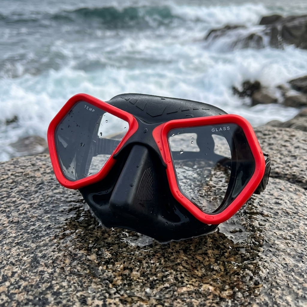 Máscara Ps Dive  HYDRO RED. Reducido volumen. Negra con marco rojo | Marlinsubnorte